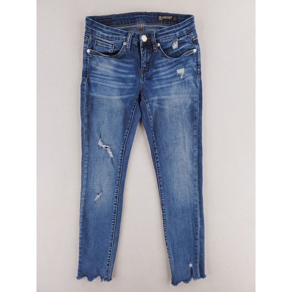 BlankNYC Jeans Womens 24 Blue Ankle Skinny Distressed Raw Hem Stretch Denim Pant